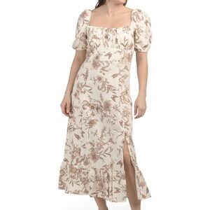 Floral Cream and Brown Women's Dress